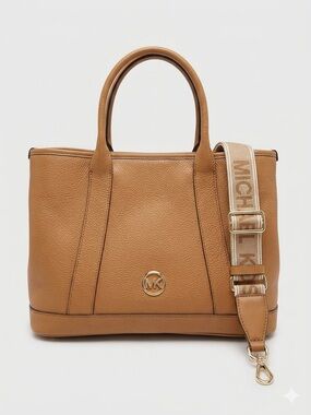 Michael Kors Cognac Leather Shoulder Tote with Branded Strap